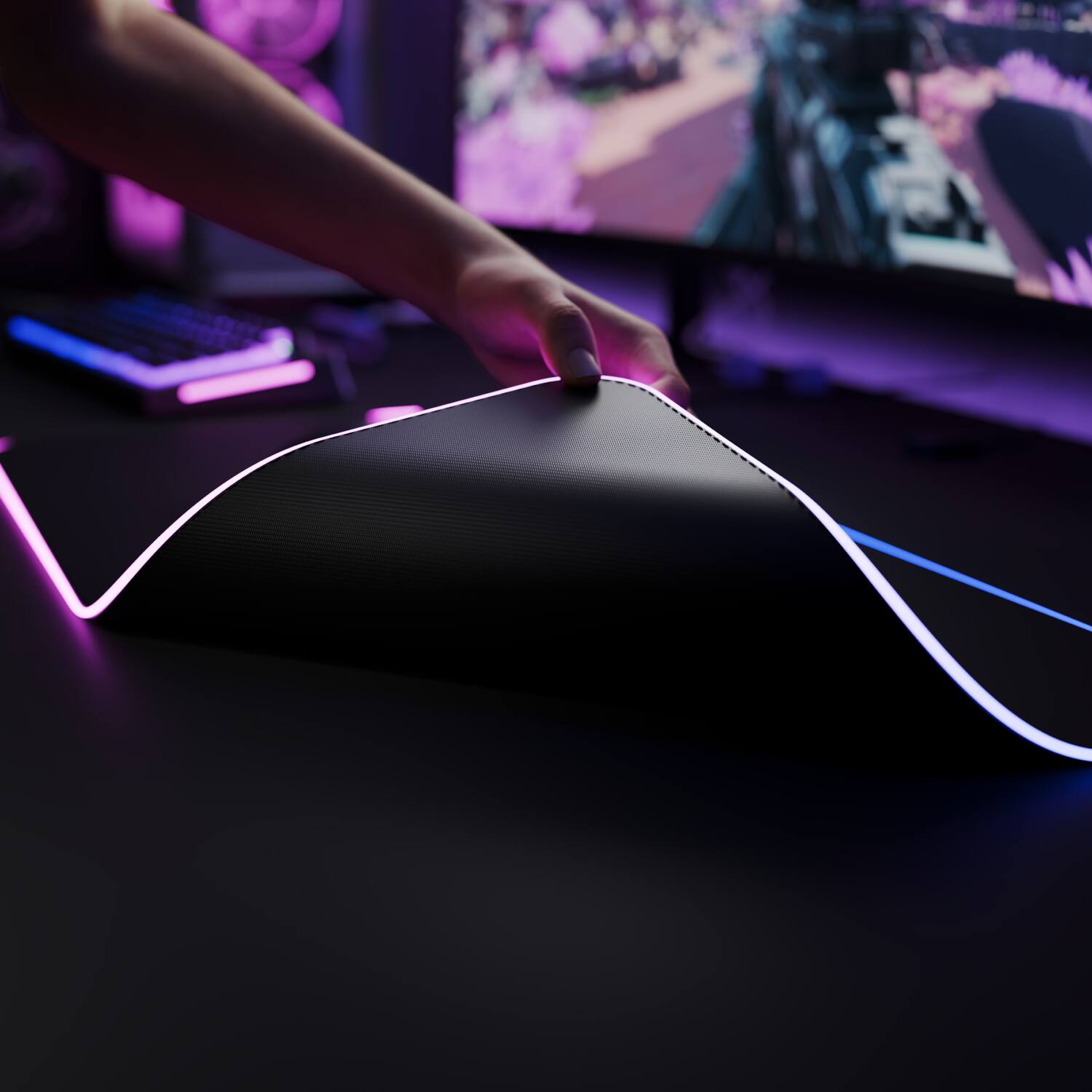 Alt View 6. Glorious - GMP 2 GLED LE Gaming Mouse Pad with InfiniGlow Stitchless Edge - Large Extended - Black.