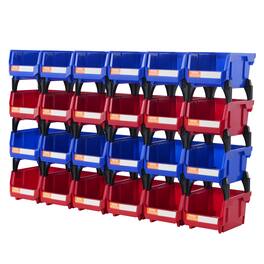 VEVOR - Plastic Storage Bin, (5-Inch x 4-Inch x 3-Inch), Hanging Stackable Storage Organizer Bin, Blue/Red, 24-Pack - Red,Blue
