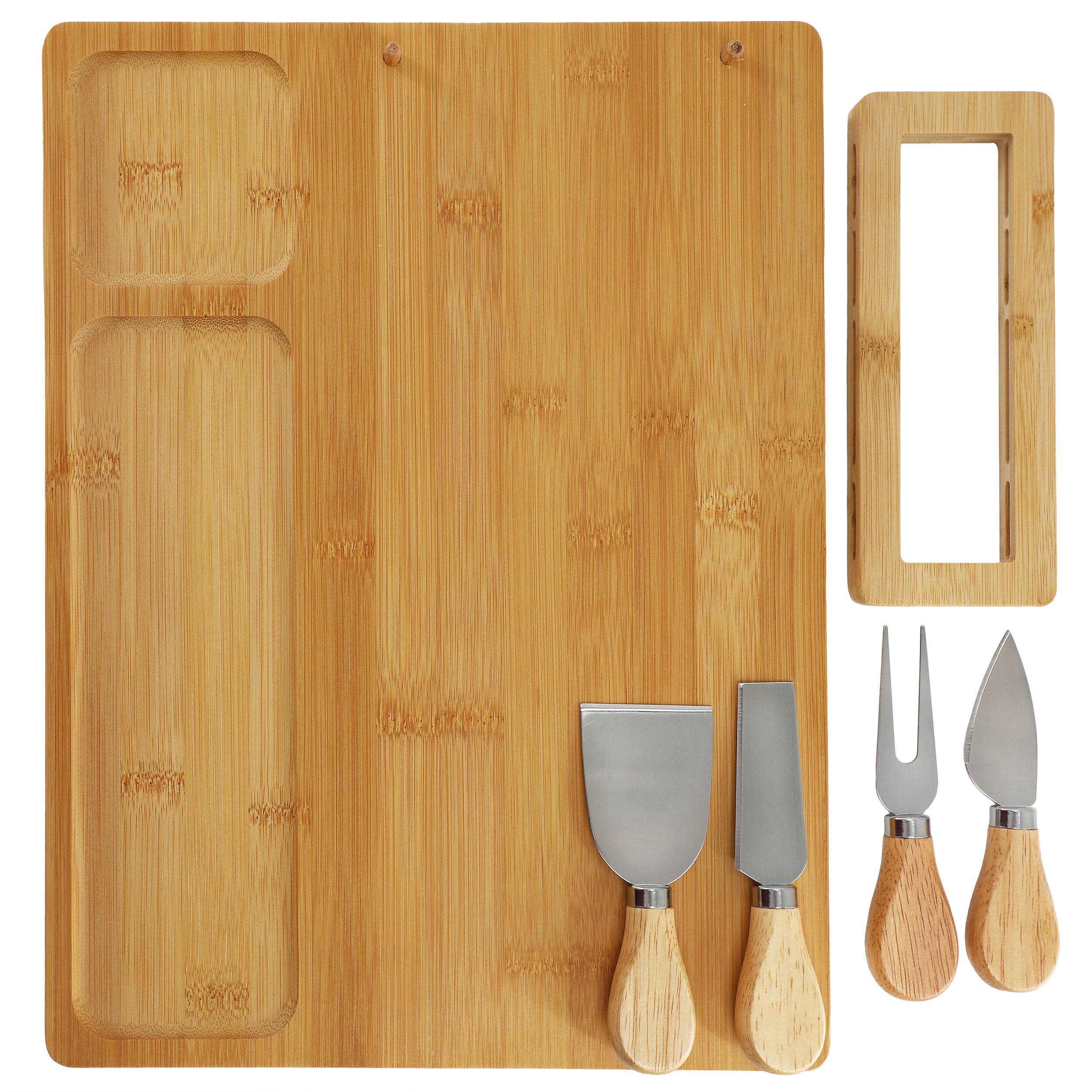 Alt View 3. MegaChef - MegaChef Bamboo Charcuterie and Cheese Board with Knife Stand Attachment and 4 Piece Knife Set - Brown.