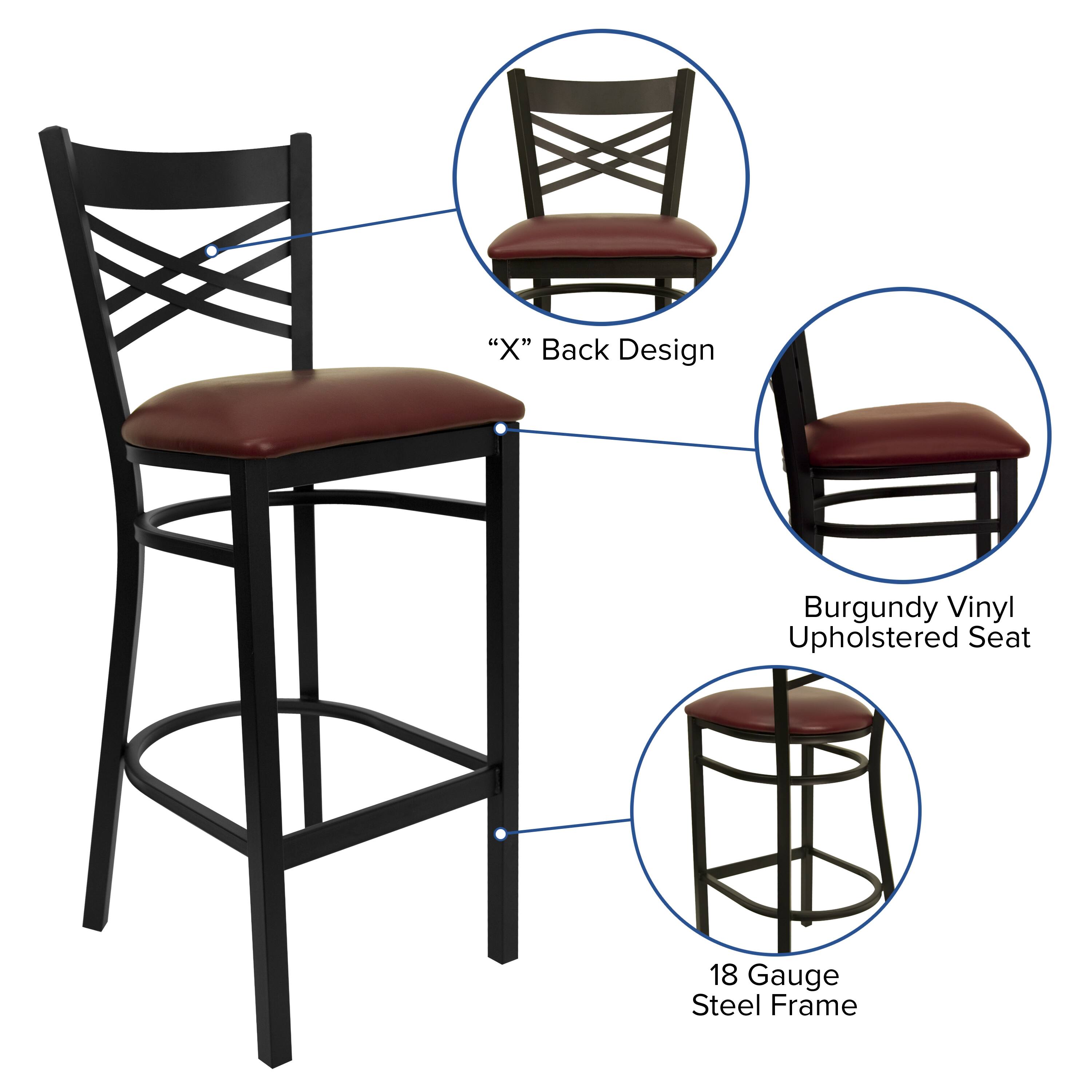 "X" Back Design Burgundy Vinyl Upholstered Seat 18 Gauge Steel Frame