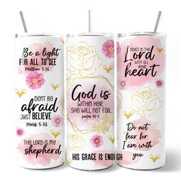 OrnamentallyYou - Pink Floral Bible Verses 20oz Tumbler With Stainless Steel Straw, Woman Christian Affirmation Gift Cup - Multicolored