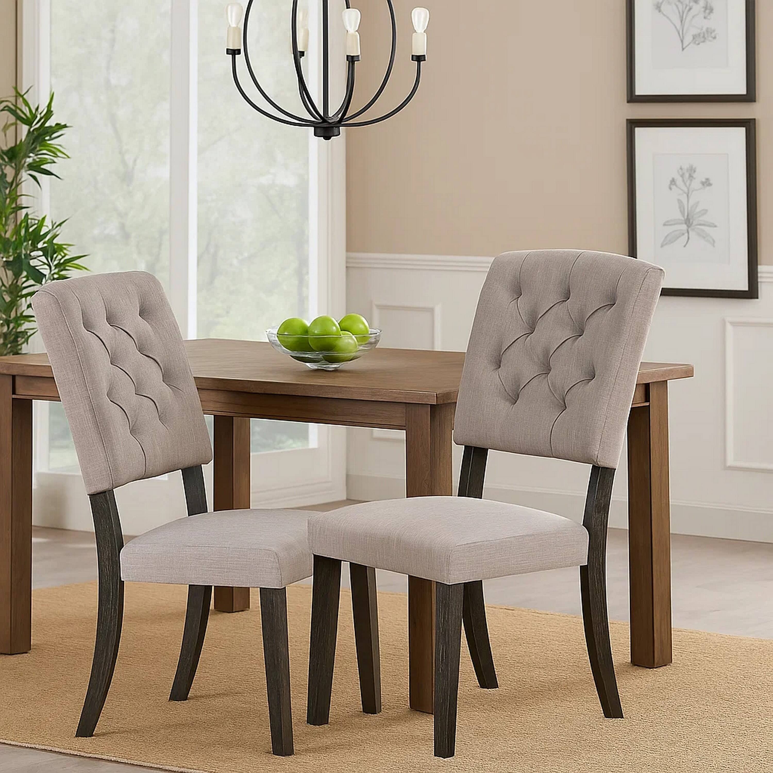Alt View 5. Manhattan Lane - Wooden Side chair with Tufted Back, Set of 2 - Brown and Gray.