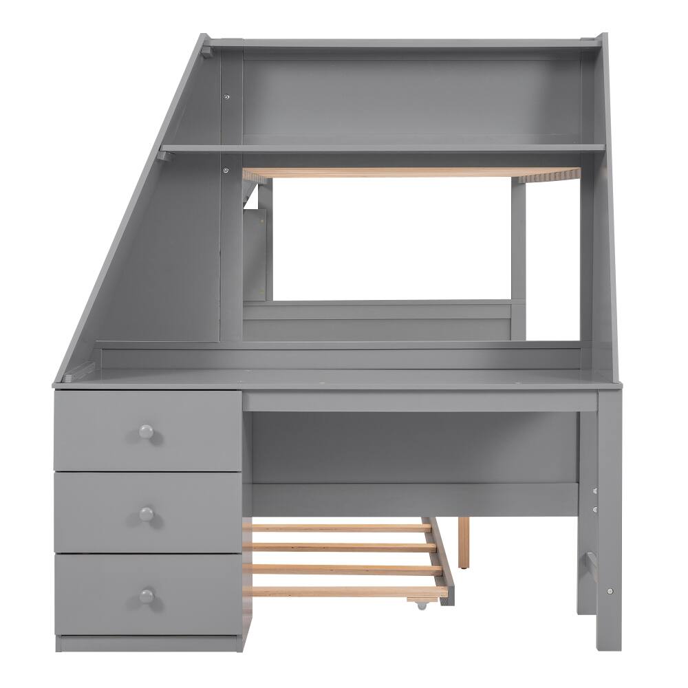 Alt View 6. Loheer - Loheer Twin over Full Bunk Bed with Trundle Desk Storage Drawers Gray - Gray.