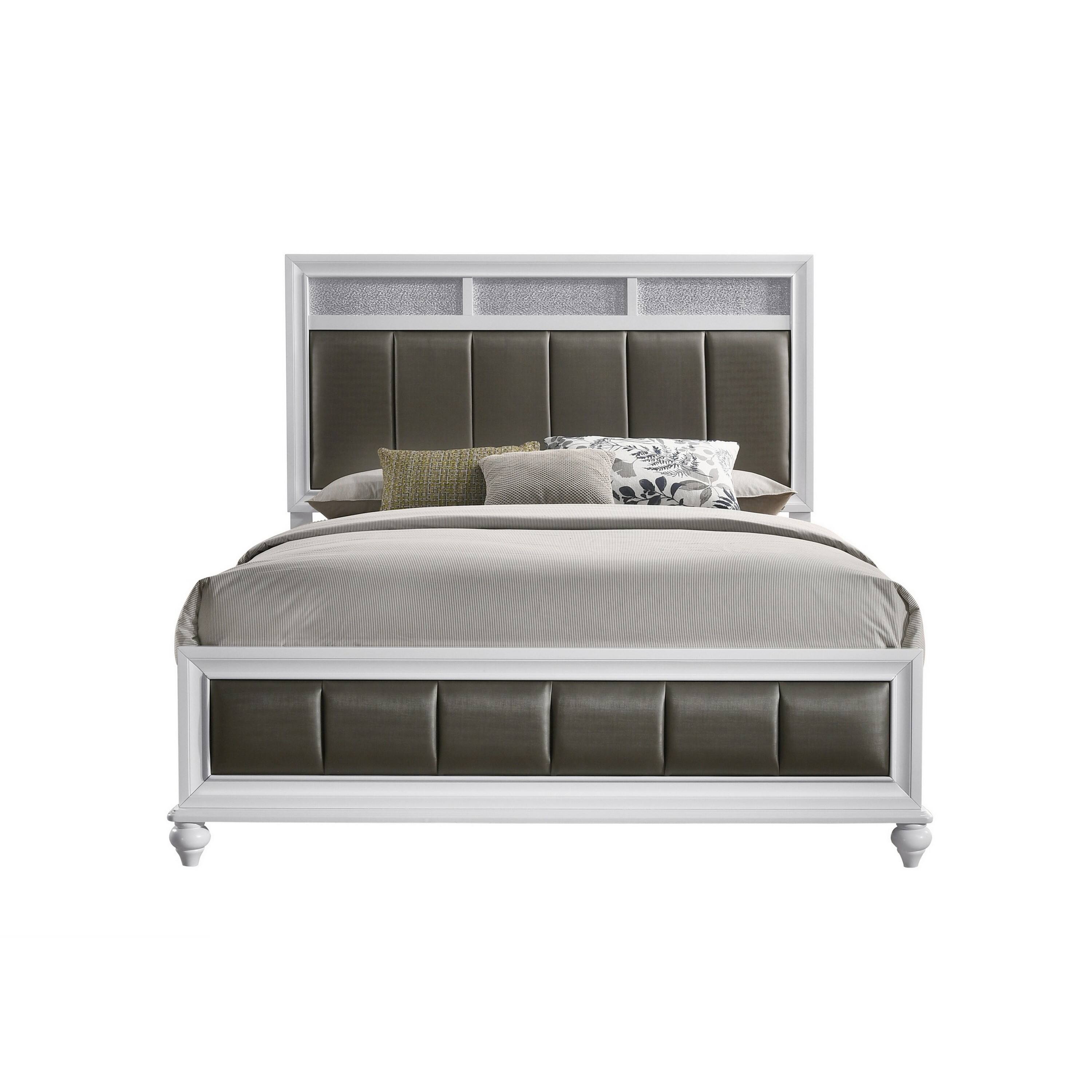 Alt View 1. Manhattan Lane - Dini Queen Panel Bed, Glitter Headboard, Channeled Metallic Gray Upholstery - Gray.