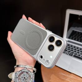 Dteck - Magnetic Carbon Fiber Texture Case for Apple iPhone 17 Pro Max Slim Shockproof Hybrid Cover with Built-in Lens Protector - Silver