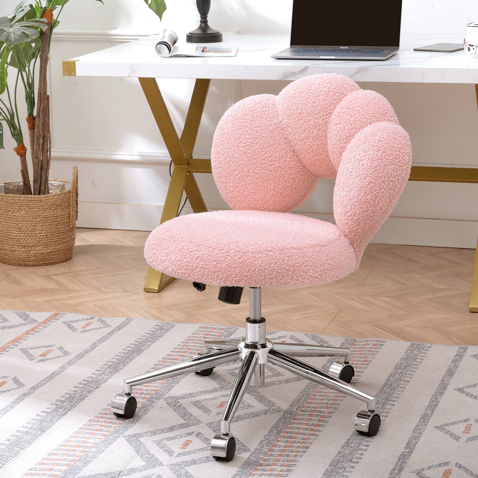 Back. Boyel Living - Teddy Fabric Ergonomic Adjustable Height Swivel Office Chair - Pink.
