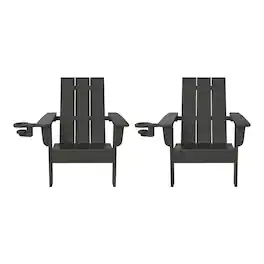 WestinTrends - Ashore Kids Outdoor HDPE Plastic Modern Adirondack Patio Chairs with Cup Holders (Set of 2) - Gray