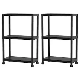 Costway - 2 PCS 3-Tier Heavy-Duty Plastic Storage Shelves Freestanding Garage Shelving Unit - Black