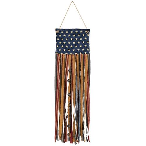 BreeBe Primitive Rag Strip Flag Banner w/Jinge Bells Multicolor ...