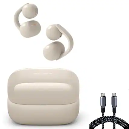 Front. Sony - LinkBuds Clip Truly Wireless Open Earbuds - WFLC900/C + Extra Earbud Tips Bundle.