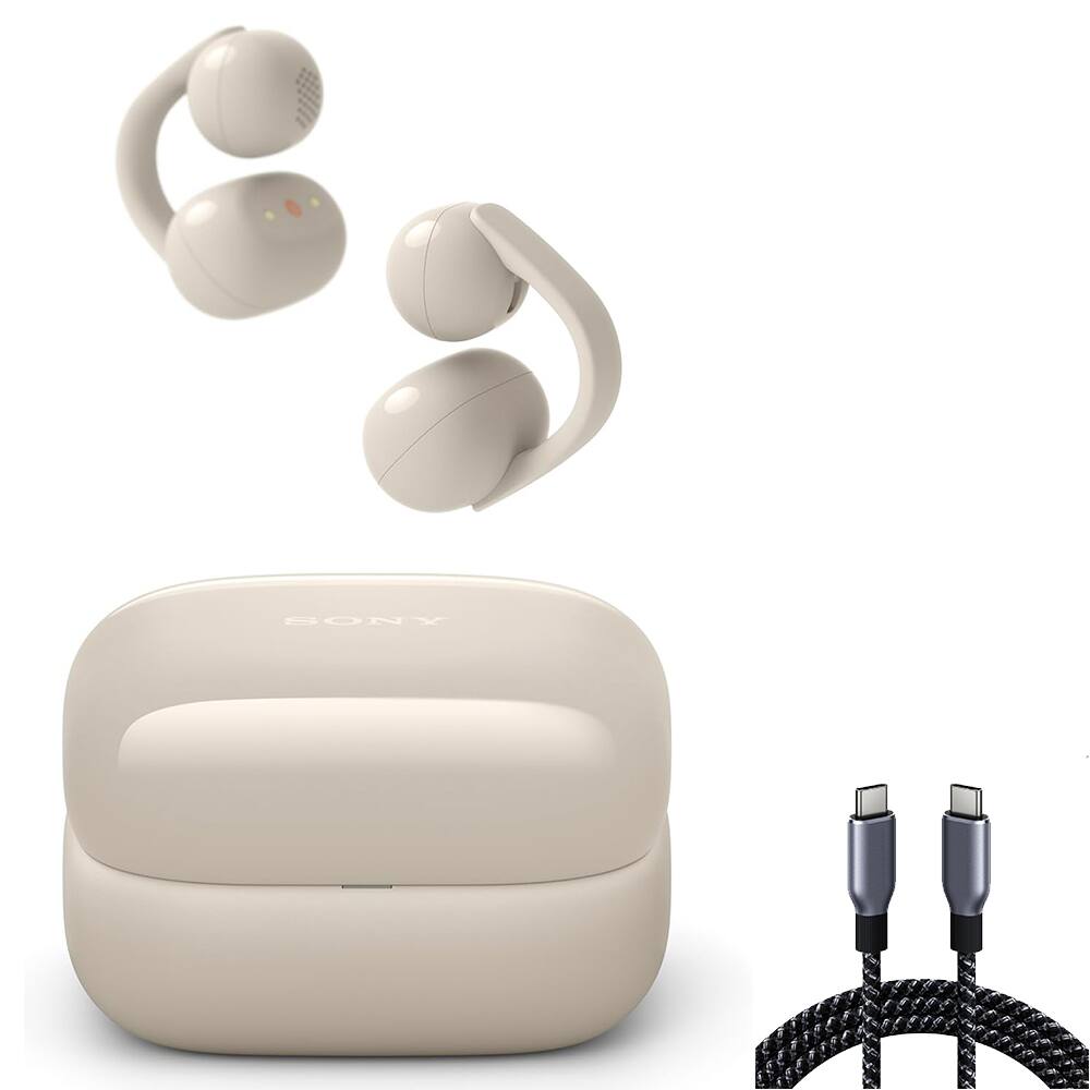 Front. Sony - LinkBuds Clip Truly Wireless Open Earbuds - WFLC900/C + Extra Earbud Tips Bundle.