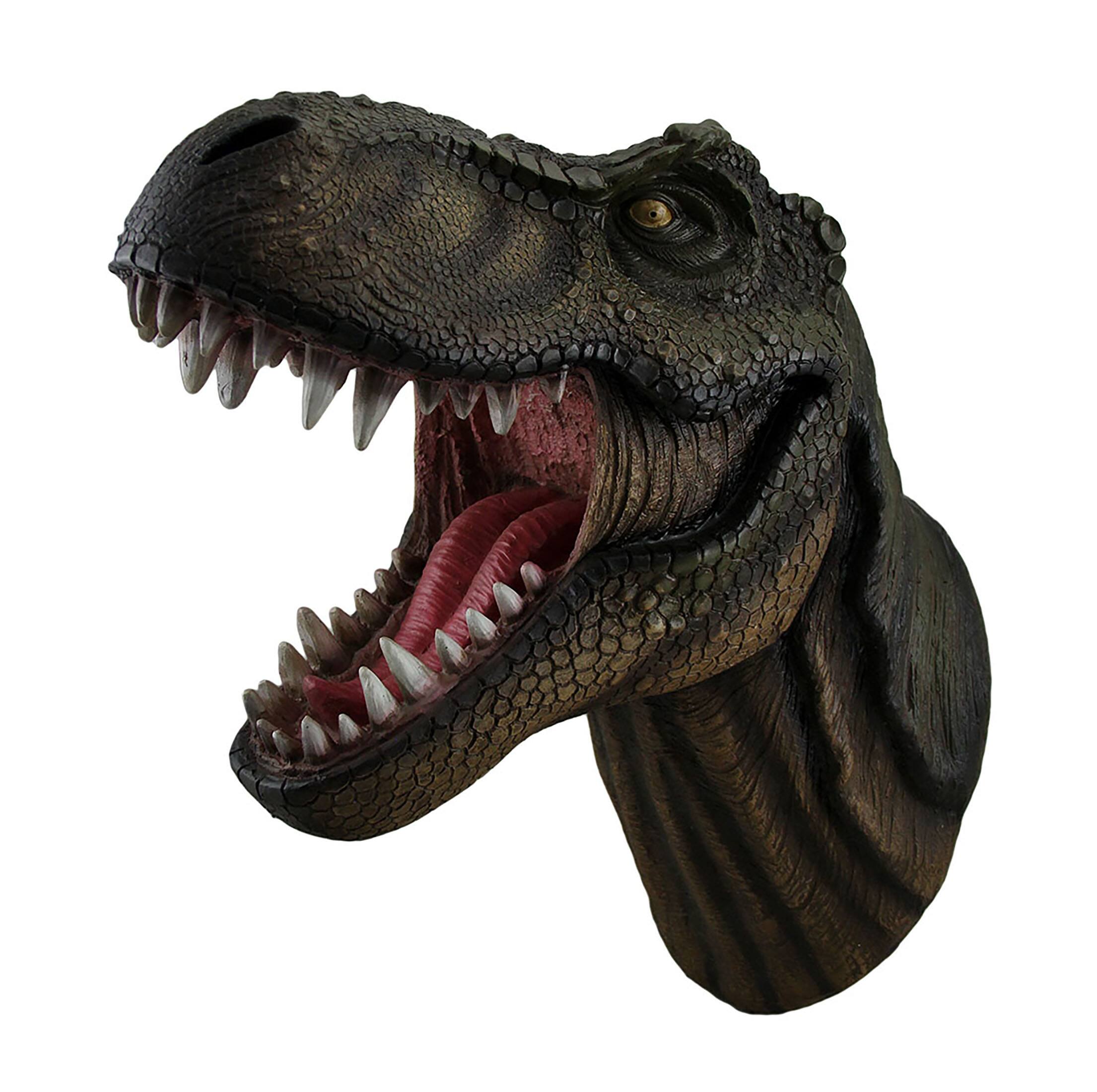 Alt View 1. Zeckos - Jurassic Jaws Snarling Tyrannosaurs Rex Wall Mounted Dinosaur Head Bust Sculpture T-Rex Decor - Green.