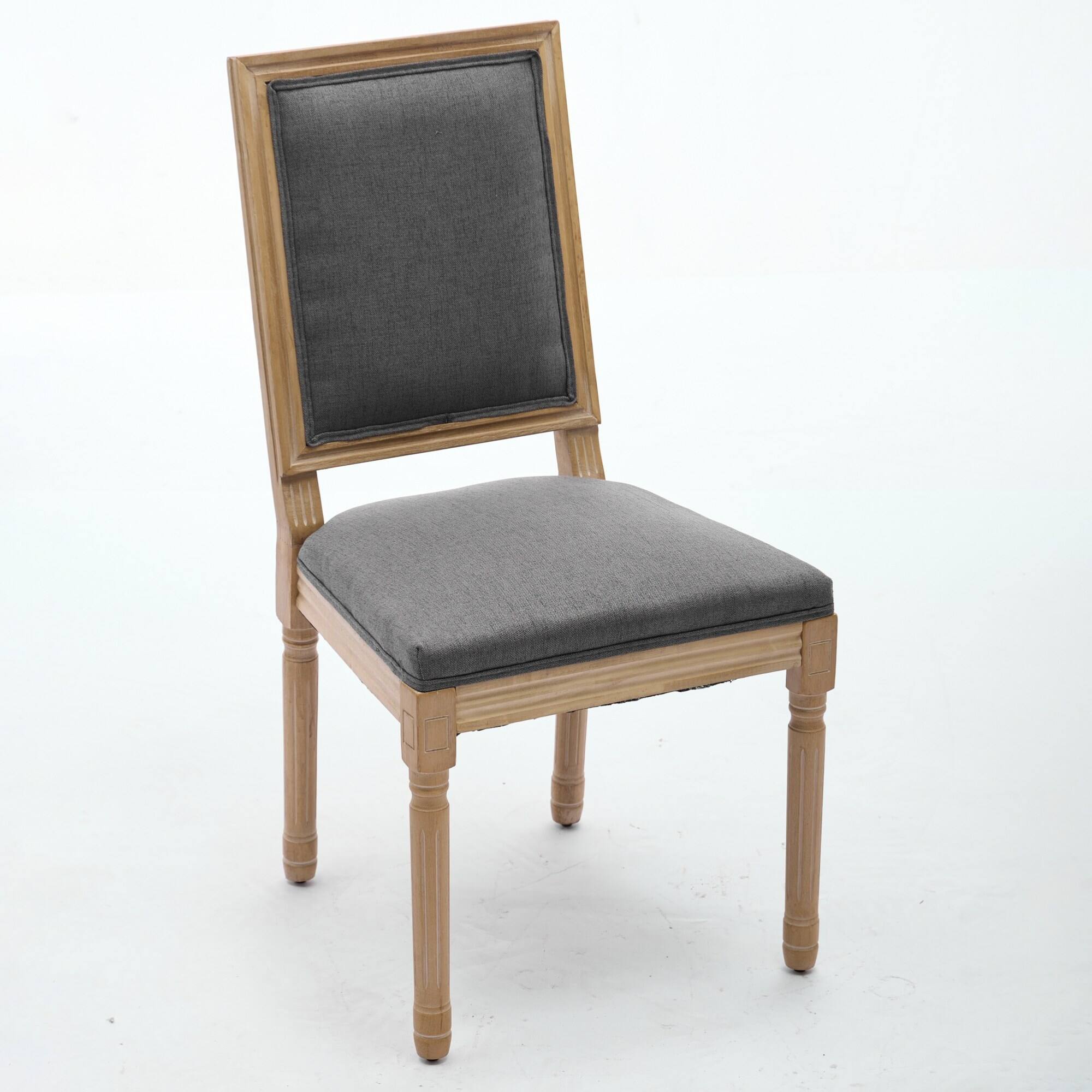 Back. GOODSILO - Elegant French Style Dining Chairs Set of 2 with Square Backrest and Carved Wood Frame for Home and Restaurant - Gray.