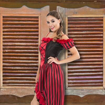 red saloon dress VINTAGE Red and Gold Saloon Dress With Fun Hat!