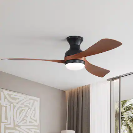 Front. Sofucor - Farmhouse Ceiling Fan Light Kit with Remote Indoor Outdoor Ceiling Fan Light Fixture Quiet Reversible DC Motors - Black Brown - Flush Mount.