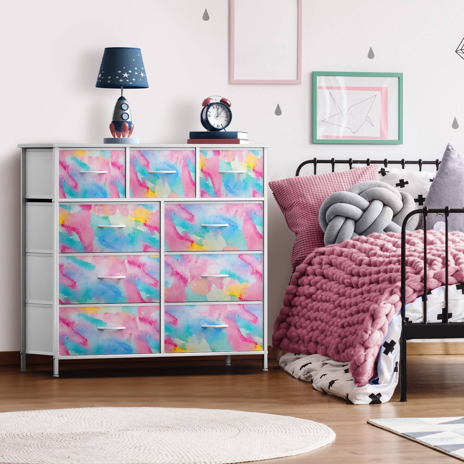 Alt View 2. Sorbus - Sorbus 9 Drawers Dresser - Furniture Storage for Bedroom, Closet, and More - Steel Frame, Wood Top, Fabric Bins - Watercolor.