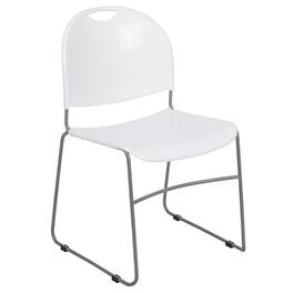 Emma + Oliver - Ultra-Compact School Stack Chair - Office Guest Chair/Student Chair - White Plastic/Silver Frame