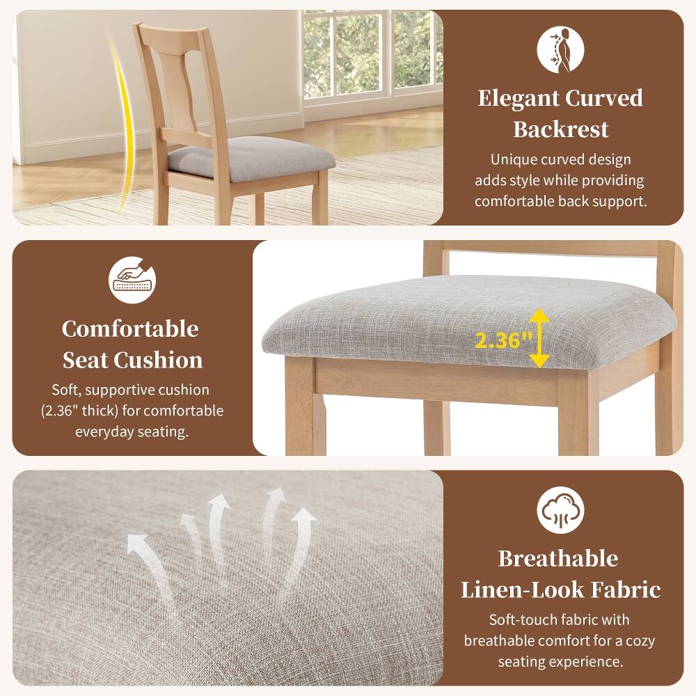 Elegant Curved Backrest  
Unique curved design adds style while providing comfortable back support.

Comfortable Seat Cushion  
Soft, supportive cushion (2.36" thick) for comfortable everyday seating.

Breathable Linen-Look Fabric  
Soft-touch fabric with breathable comfort for a cozy seating experience.