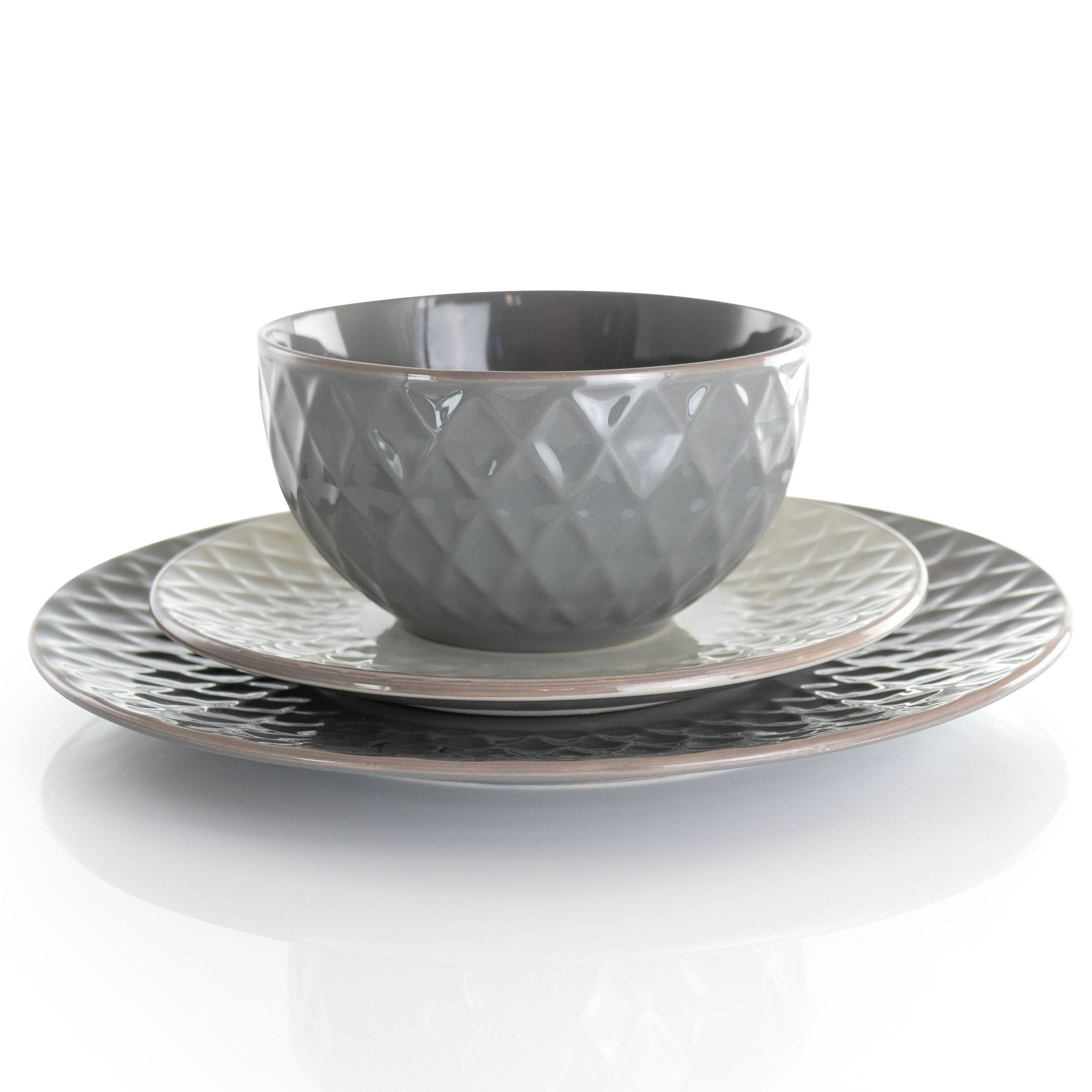 Alt View 1. Elama - Elama Tahitian Diamond 16 Piece Stoneware Dinnerware Set in Slate and Pearl - Slate.