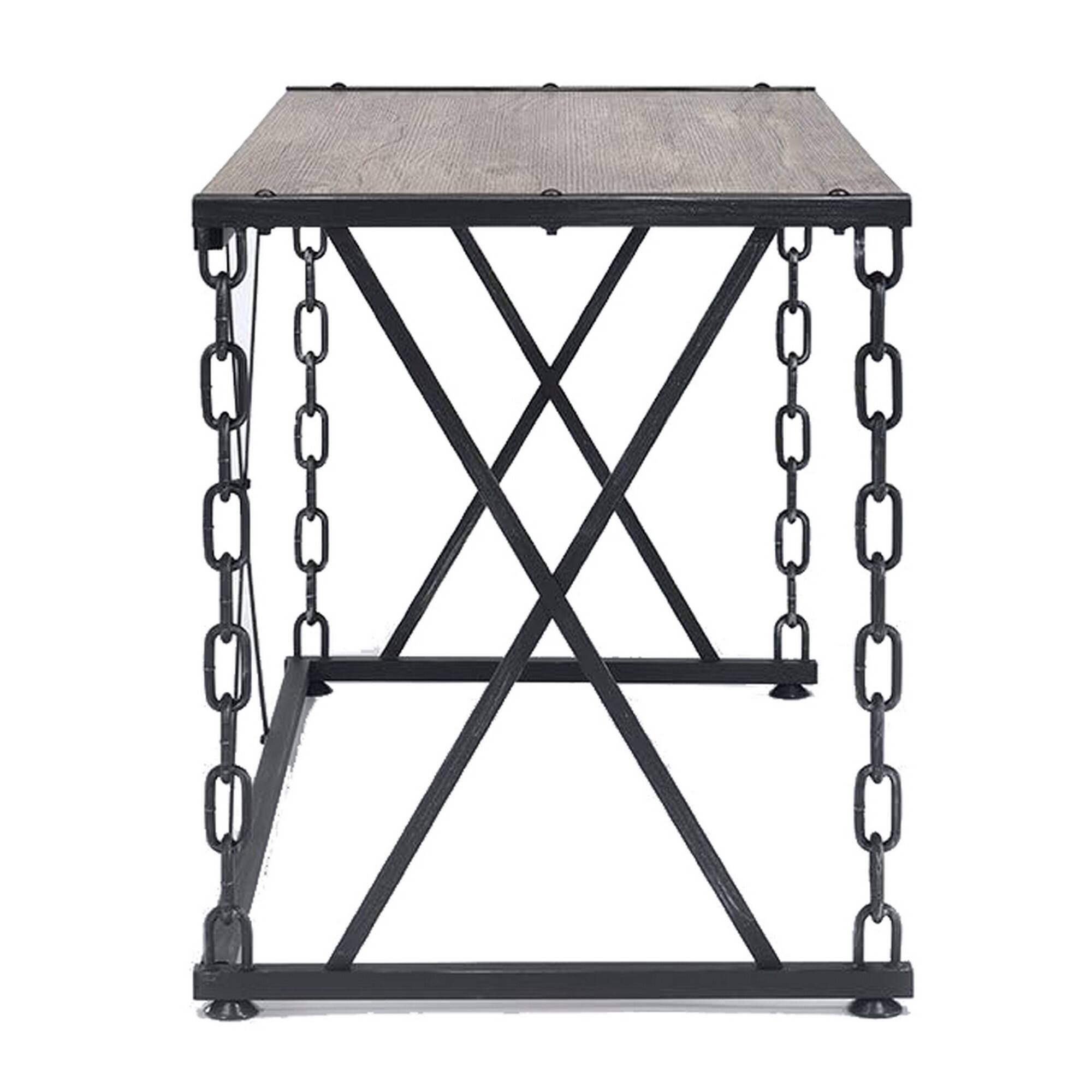 Left. Manhattan Lane - Wooden Desk With Metal 'X' Frame, Rustic Oak Brown - Brown.
