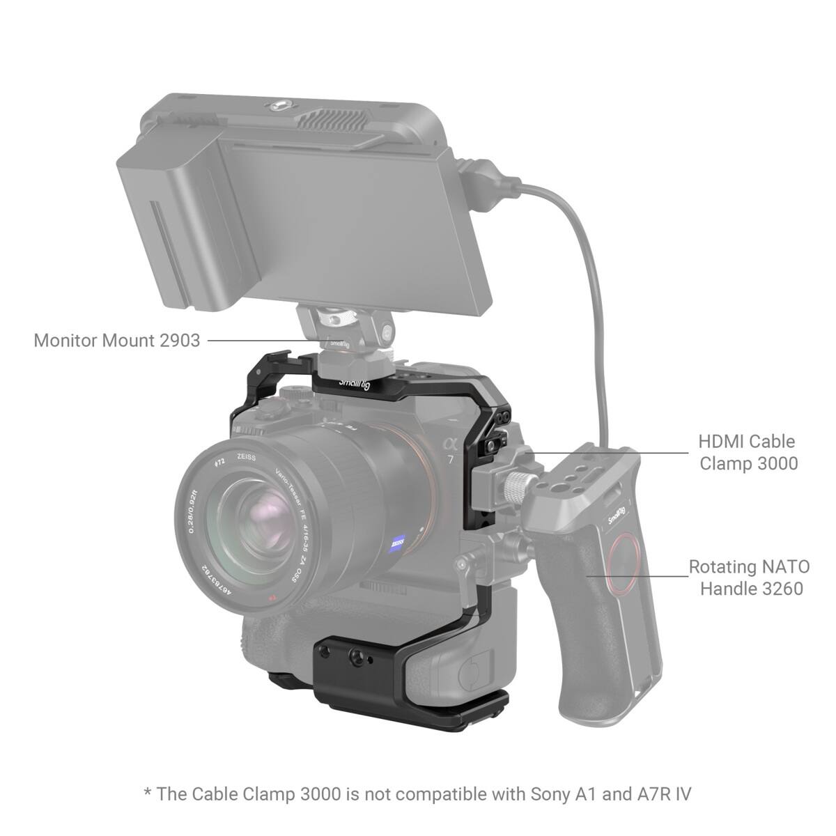 Monitor Mount 2903  
elg Soc ZUSS FT2 0.28/0.926 46783782 JRSSAL-QUE  
ZA V2 7  
Small HDMI Cable Clamp 3000  
Rotating NATO Handle 3260  

*The Cable Clamp 3000 is not compatible with Sony A1 and A7R IV