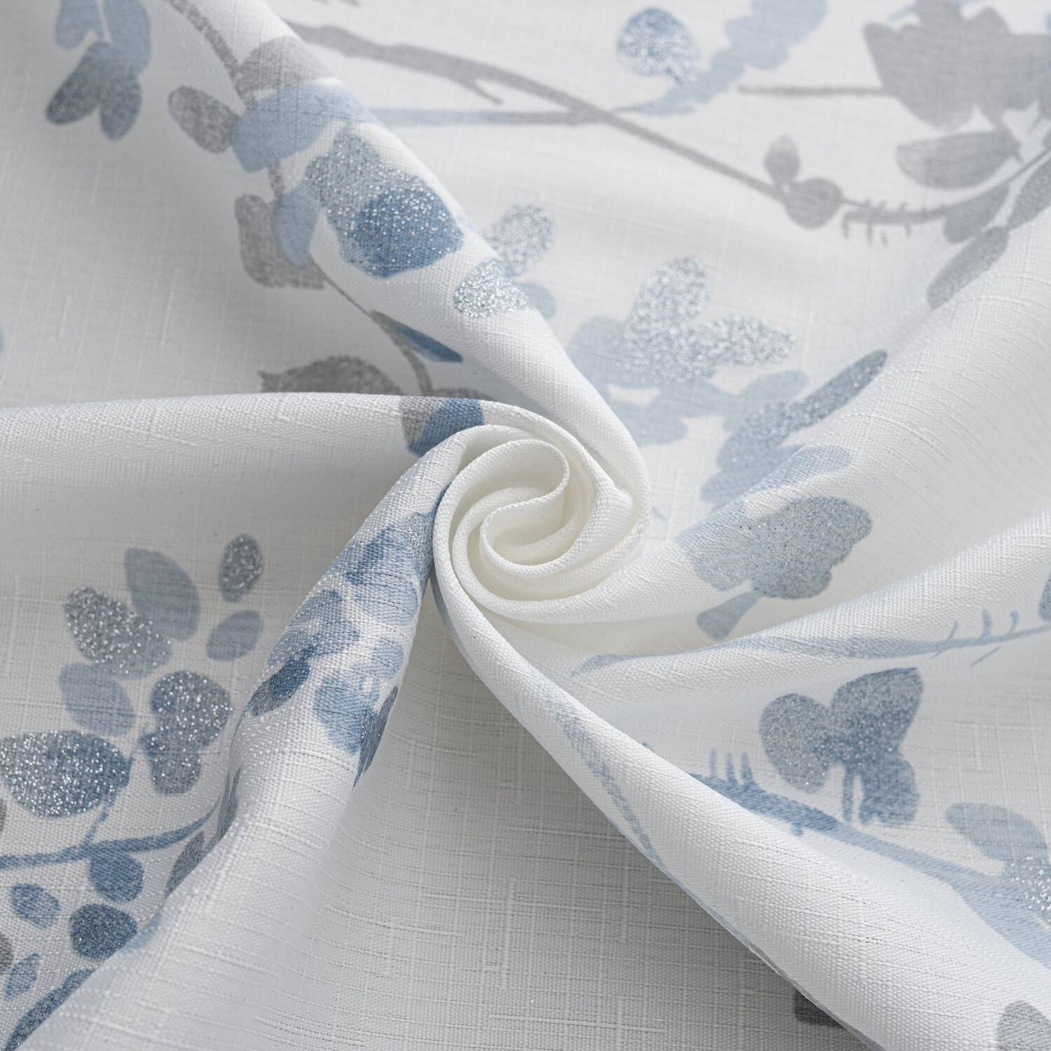 Left. Olivia Gray - Olivia Gray 100% Polyester 140 GSM Aiden Printed Textured Grommet Curtain Panel 54" x 90" Blue - Blue.