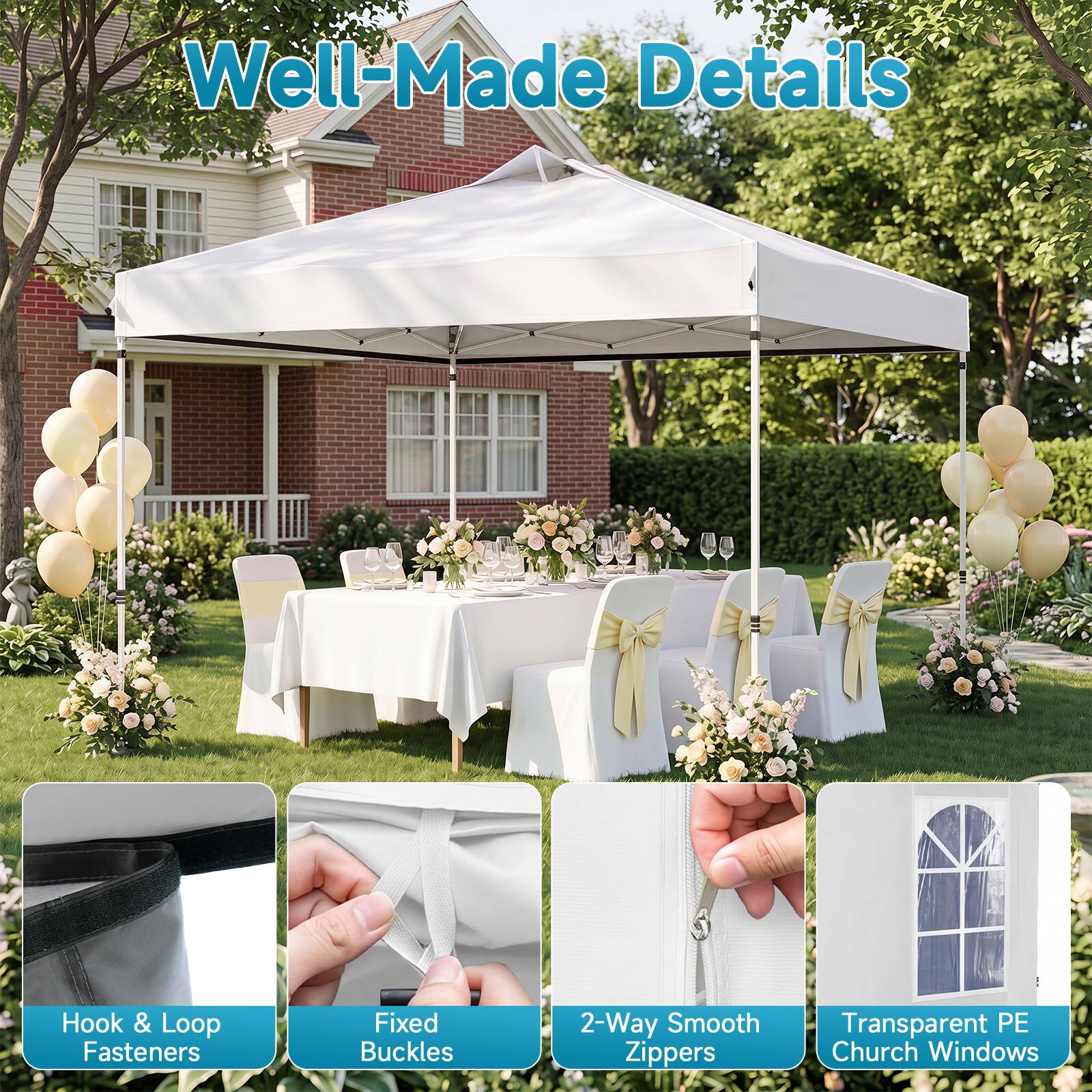 Well-Made Details

Hook & Loop Fasteners

Fixed Buckles

2-Way Smooth Zippers

Transparent PE Church Windows