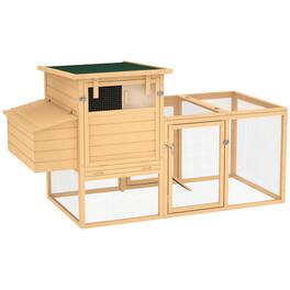 Pawhut - 75" Wooden Chicken Coop with Nesting Box, Outdoor Hen House with Removable Tray, Ramp, Run, Poultry Cage