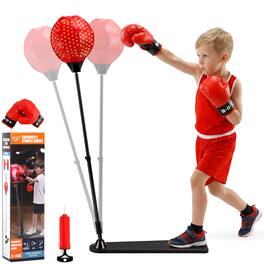 Topteng - Kids Boxing Set with LED Light Bag - Adjustable Height (32”-48”), Spring Base, Includes Gloves - Black&Red