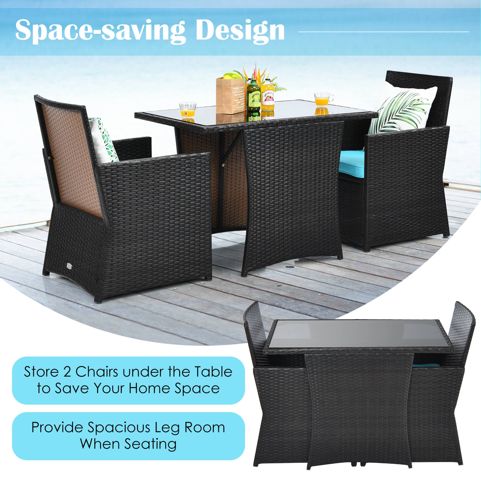 Space-saving Design - Store 2 Chairs under the Table to Save Your Home Space - Provide Spacious Leg Room When Seating