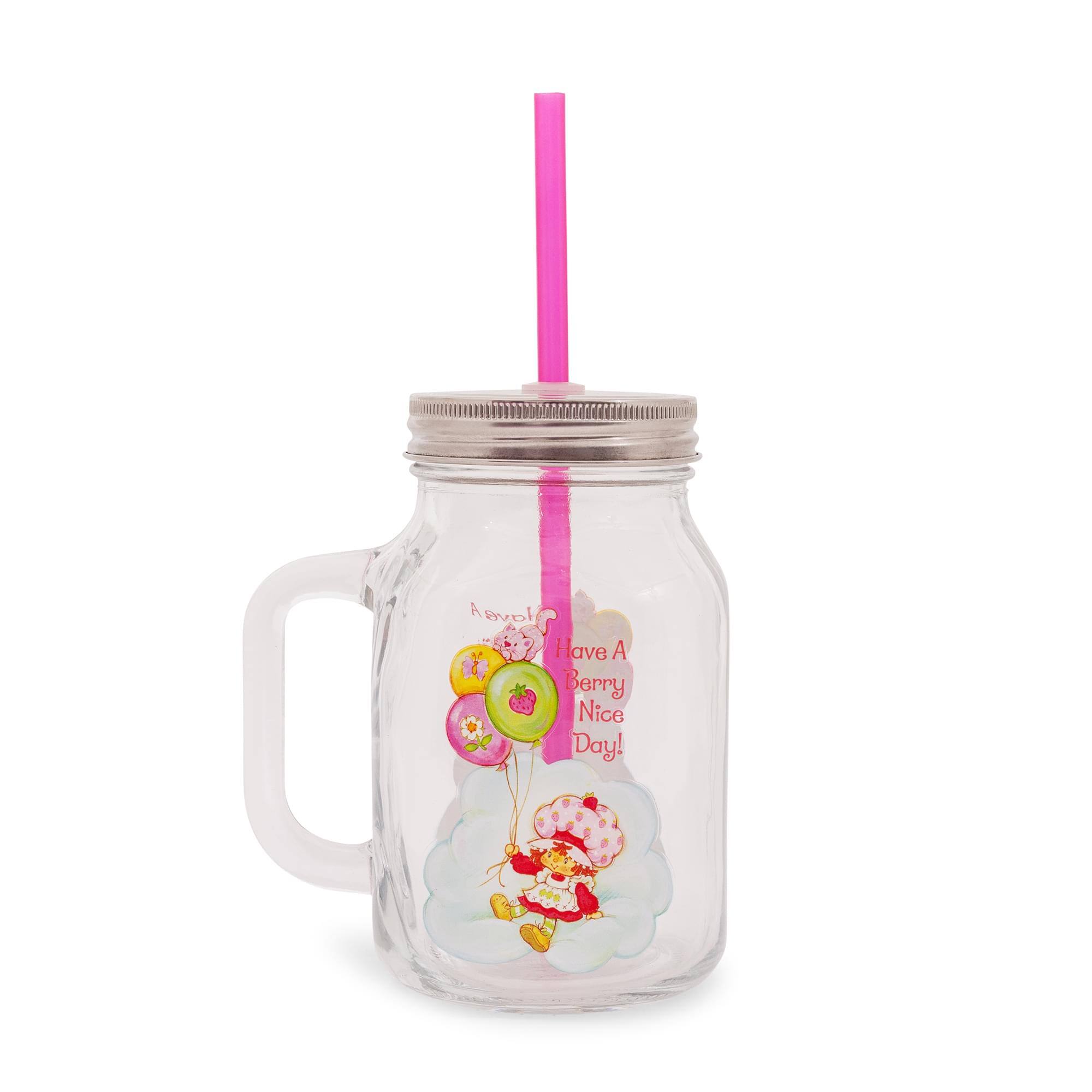 Silver Buffalo - Strawberry Shortcake Cloud and Balloons 21-Ounce Glass Mason Jar With Handle - Clear