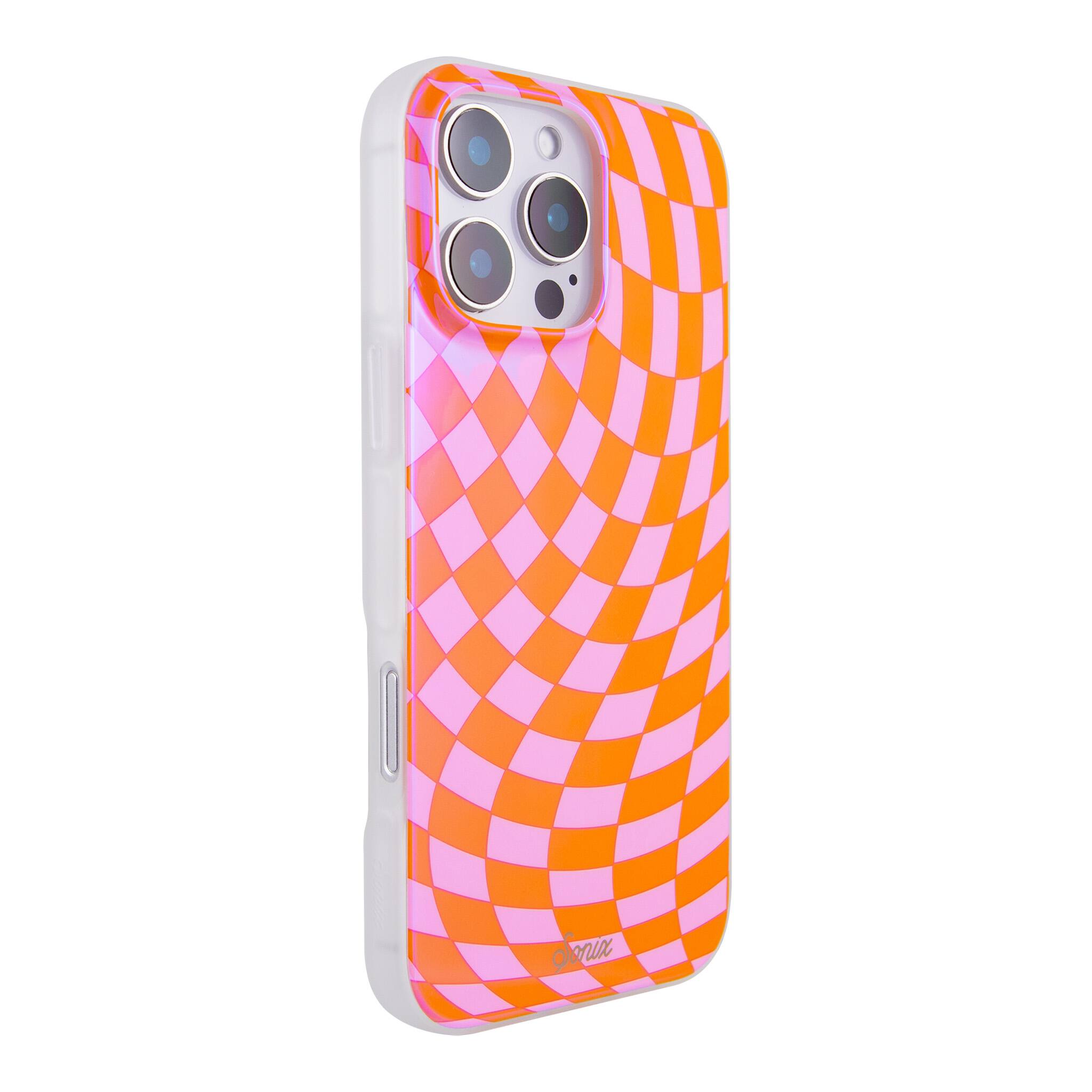 Angle. Sonix - iPhone 16 Pro Max Case Checkmate Pink & Orange - Pink.