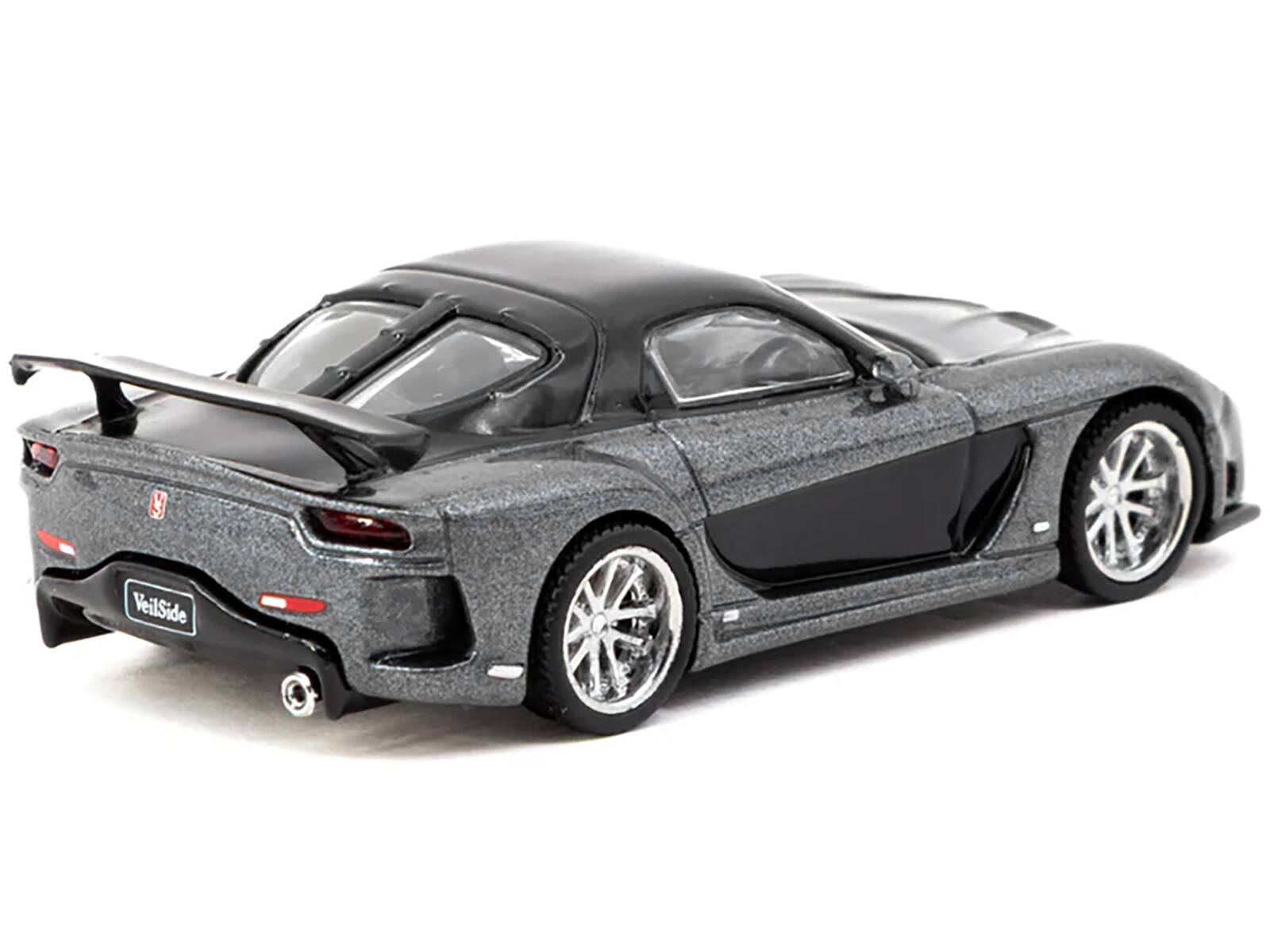 Angle. Tarmac Works - Mazda RX-7 "VeilSide Fortune7" RHD (Right Hand Drive) Gray Metallic and Black "Global64" Series 1/64 - Gray Metallic and Black.