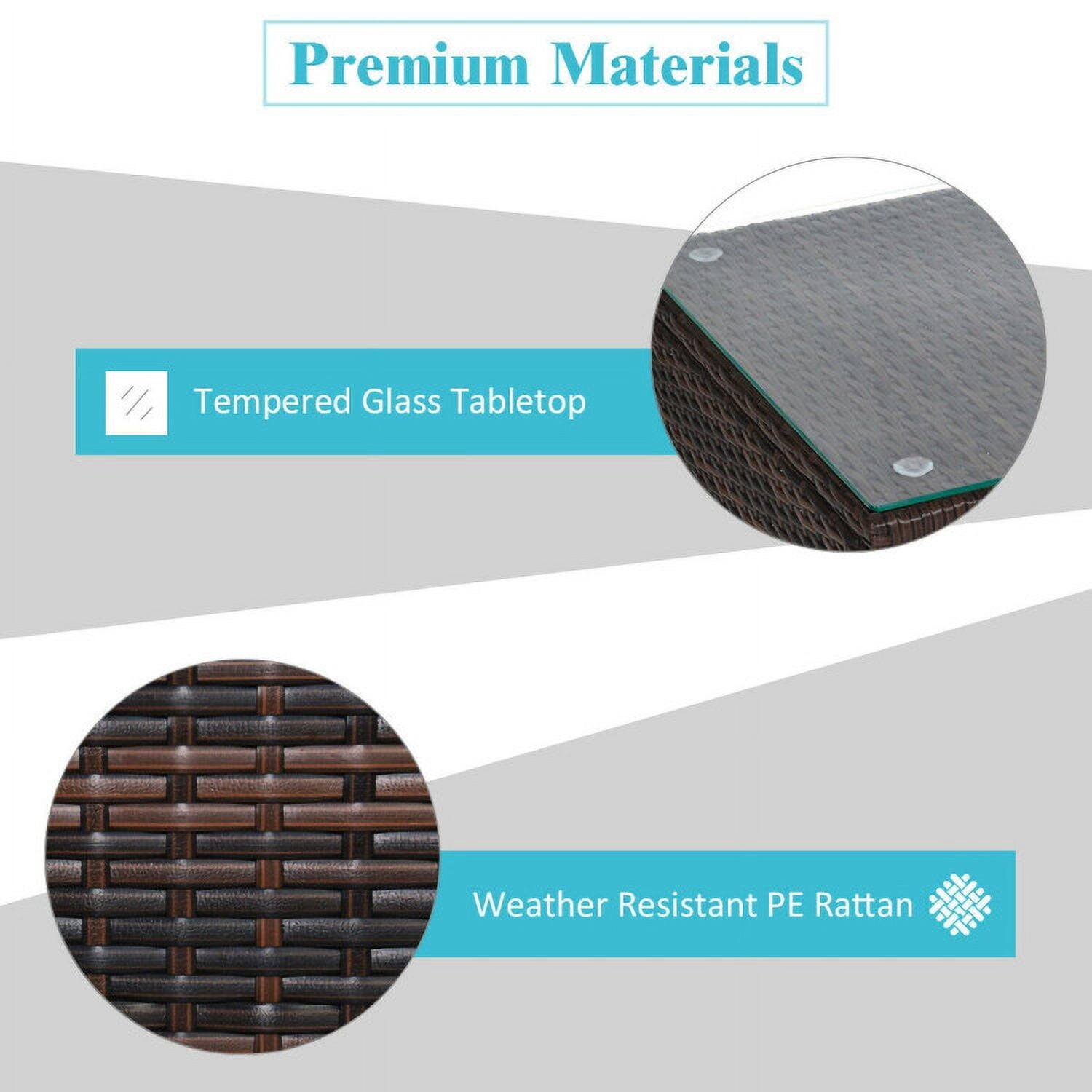 Premium Materials

- Tempered Glass Tabletop
- Weather Resistant PE Rattan