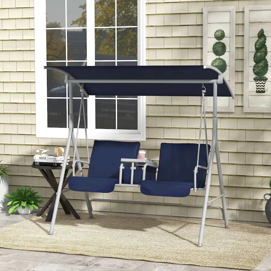Outsunny 2 Person Porch Swing with Stand Outdoor Swing with Canopy ...
