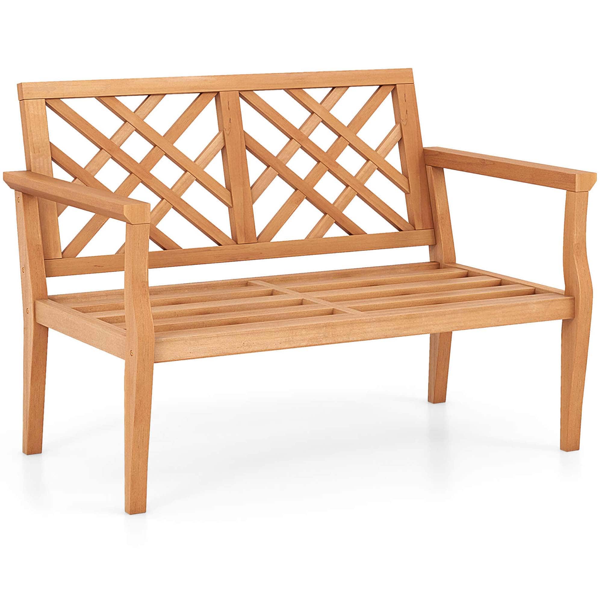 Costway - 2-Person Outdoor Garden Bench with Comfy Armrests and Backrest Teak Wood - Brown price history on PriceWatchPro