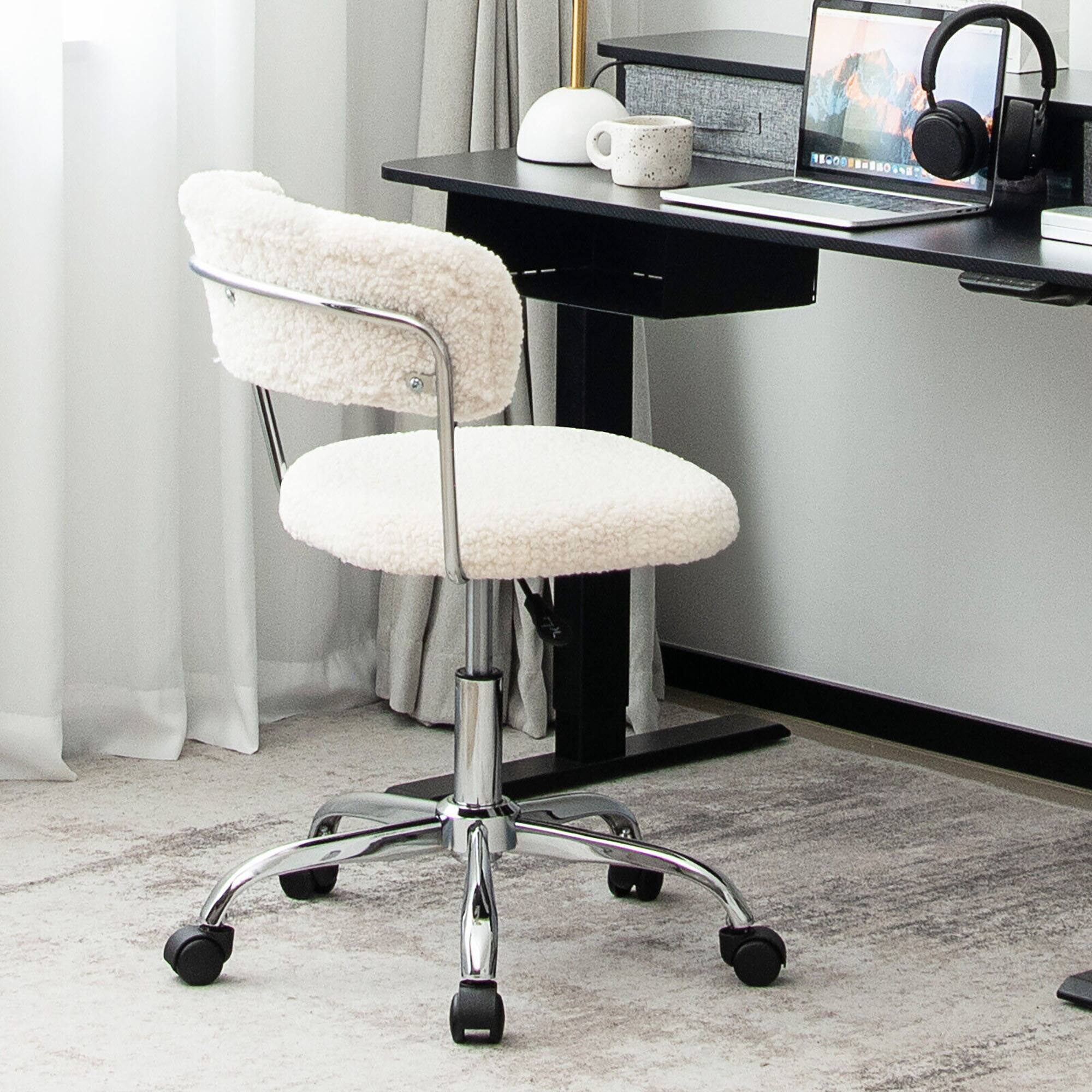 Alt View 3. Gymax - Gymax Computer Desk Chair Adjustable Sherpa Office Chair Swivel Vanity Chair White - White.
