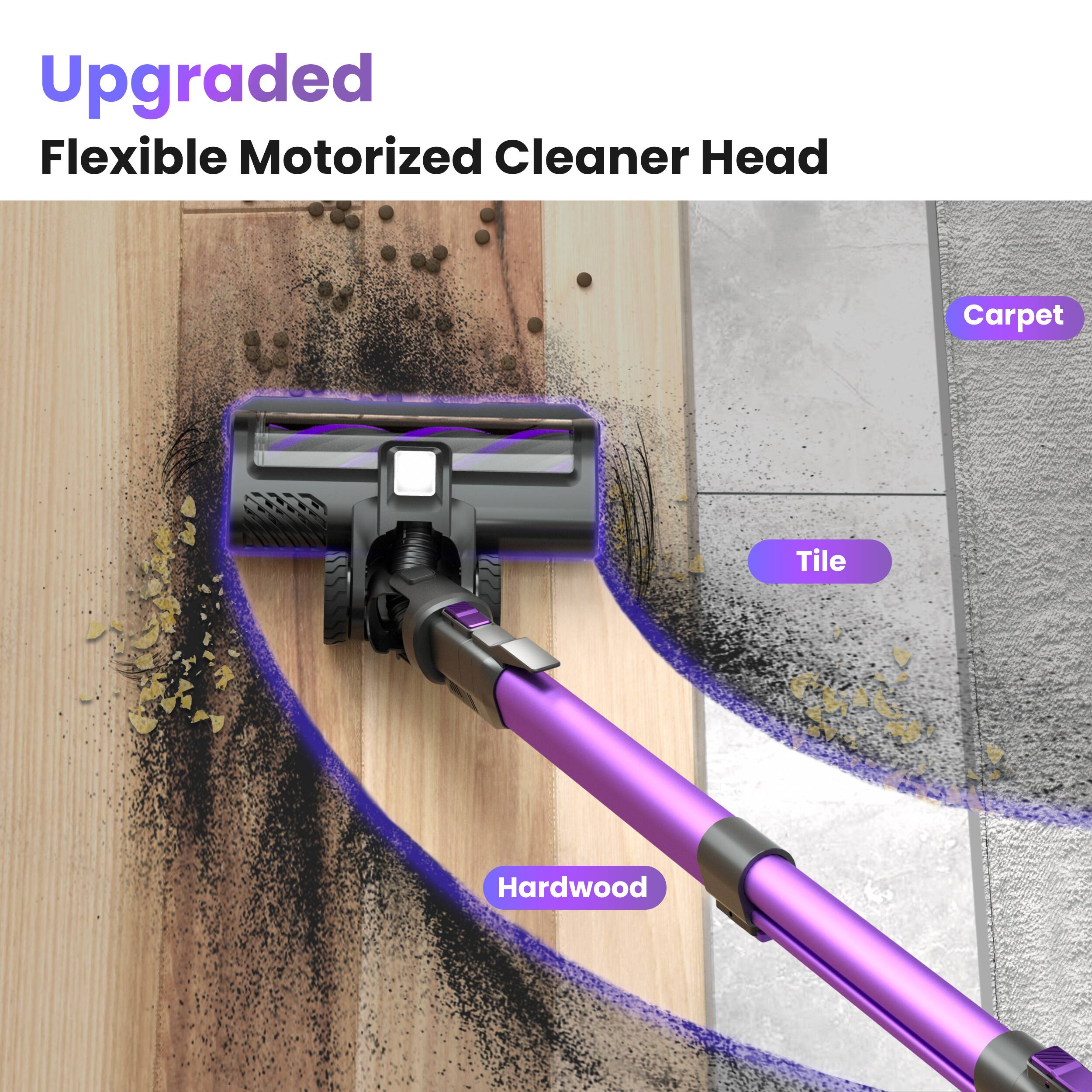 Upgraded Flexible Motorized Cleaner Head

- Carpet
- Tile
- Hardwood