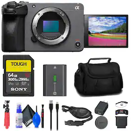 Sony - FX30 Digital Cinema Camera + 64GB SF-G Tough Card + Bag + Flex Tripod + More - Gray w/ Pro Bundle