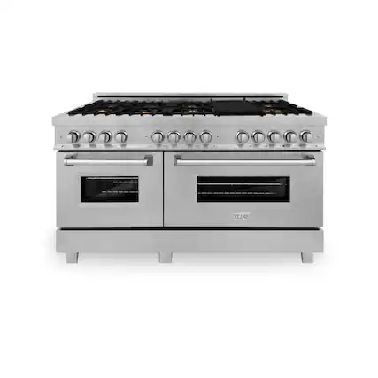Front. ZLINE - ZLINE 60 in. Legacy Dual Fuel Range with 8 Brass Burners (RAS-SN-BR-60) - Satin Stainless Steel.