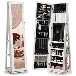 Songmics Home - 360° Swivel Jewelry Cabinet, High Full Length Mirror, Lockable Jewelry Armoire, with Built-in Small Mirror - White