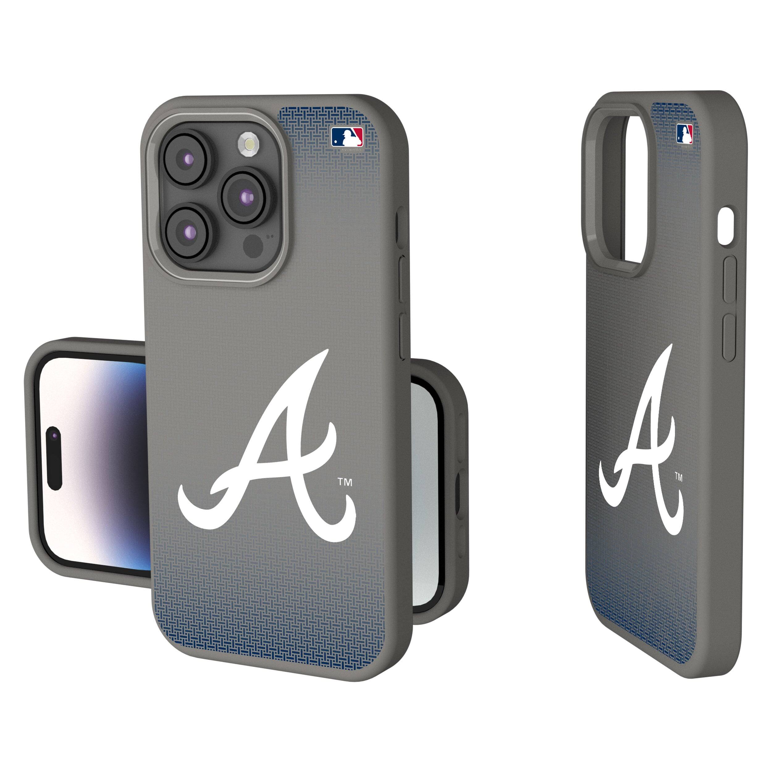 Front. Keyscaper - Atlanta Braves Linen Logo iPhone Soft Touch Case - 14 Pro - Gray.