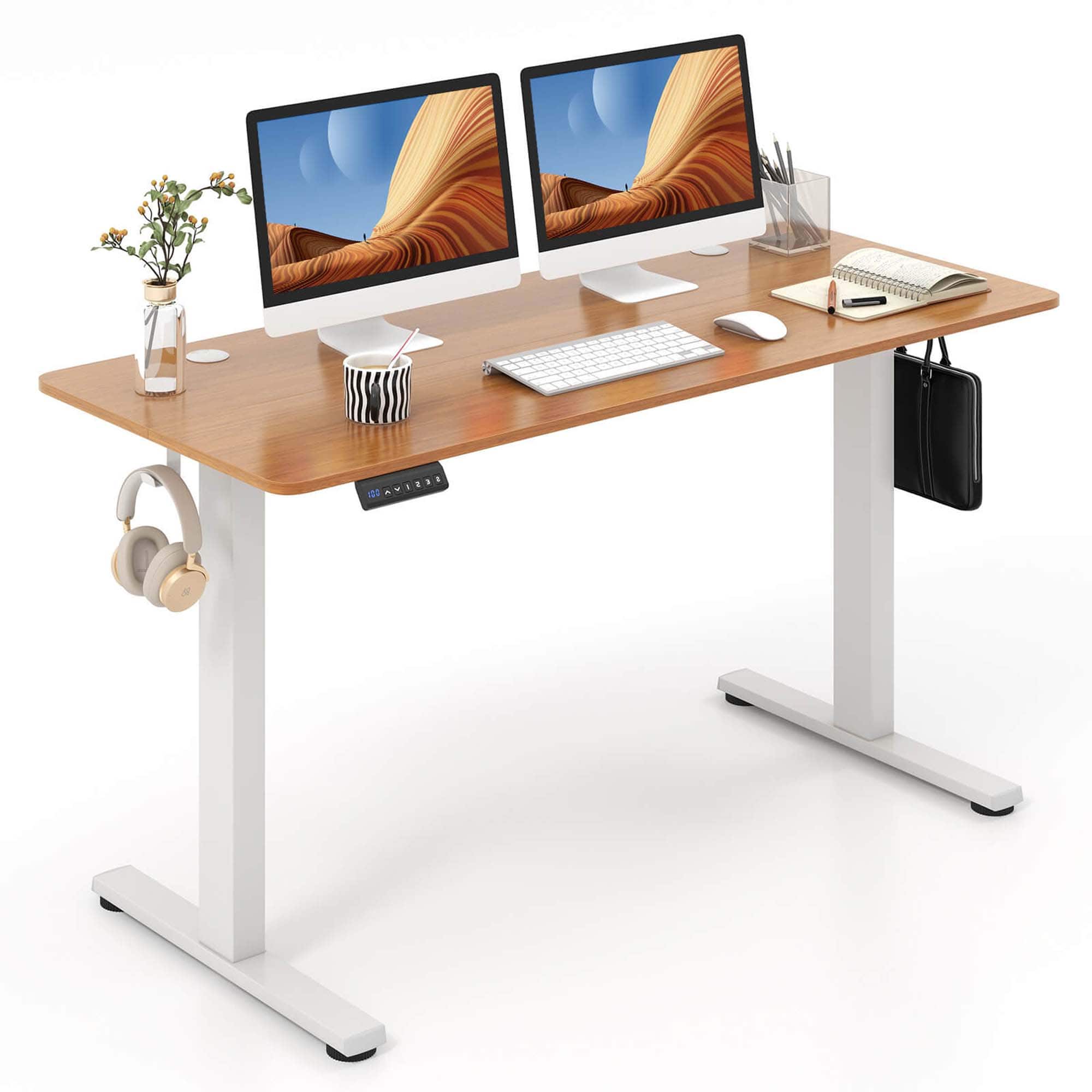 Front. Costway - Standing Desk with Hanging Hooks - 55" Wide - Natural and White.