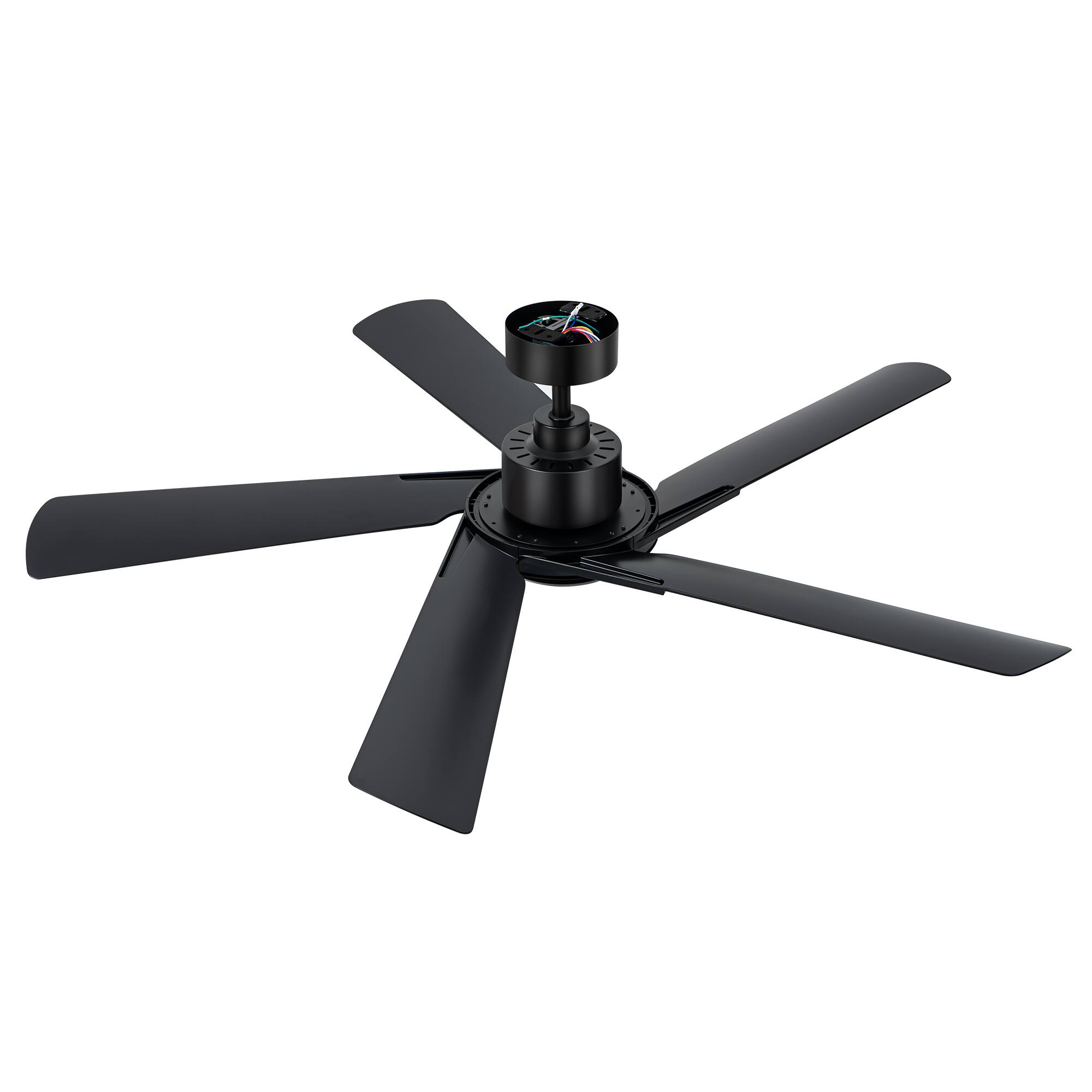 Alt View 8. Breezary - 60-Inch Indoor Ceiling Fan with 5 ABS Blades, 3-Color Light, 6-Speed DC Motor, Remote, Timer & Memory, 6"/12" Downrods - Matte Black.