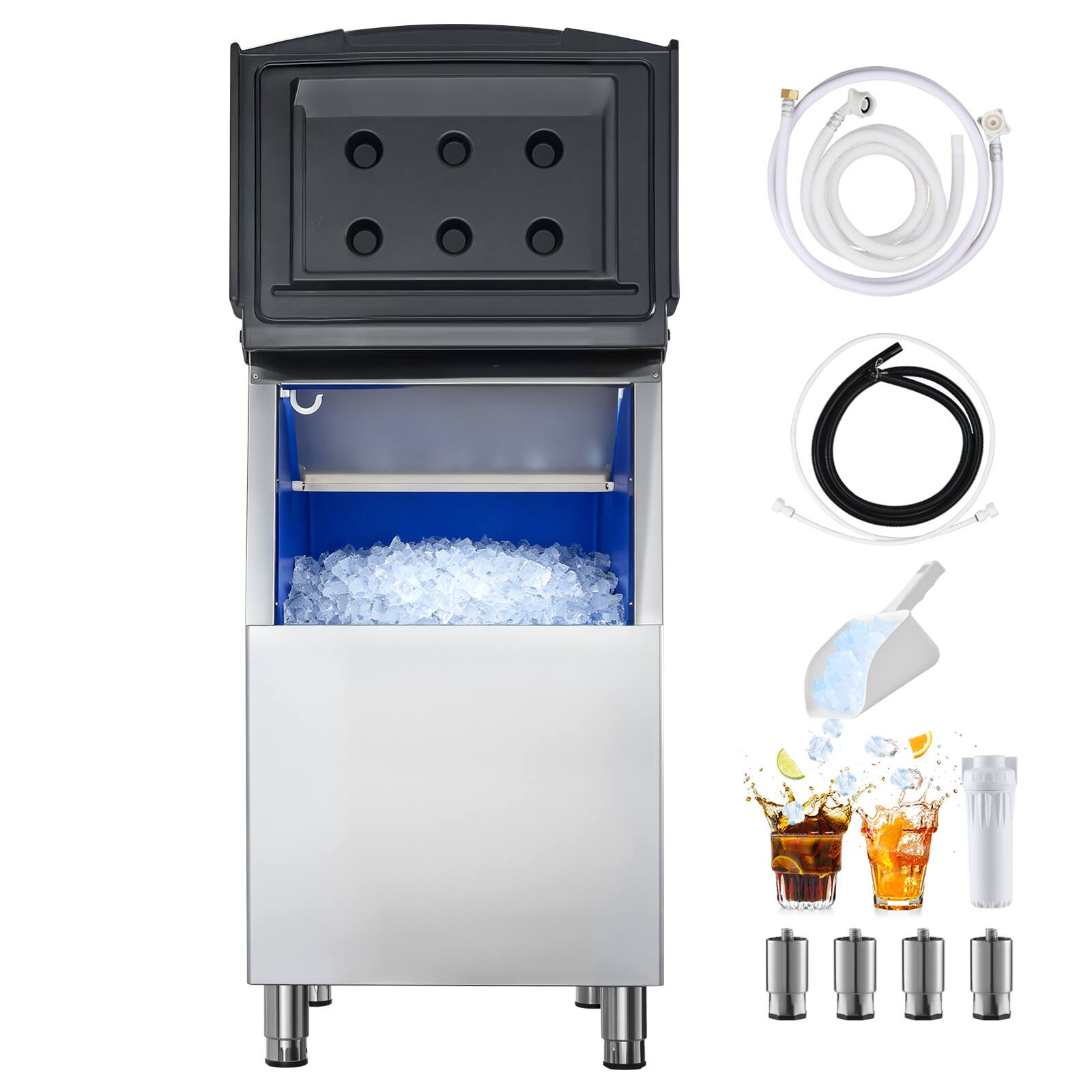 Alt View 5. VEVOR - Ice Storage Bin, 250LBS Capacity Ice-Bin, Stainless Steel Ice Storage Bins with Filter and Adjustable Anti-slip Rubber - Stainless steel color.