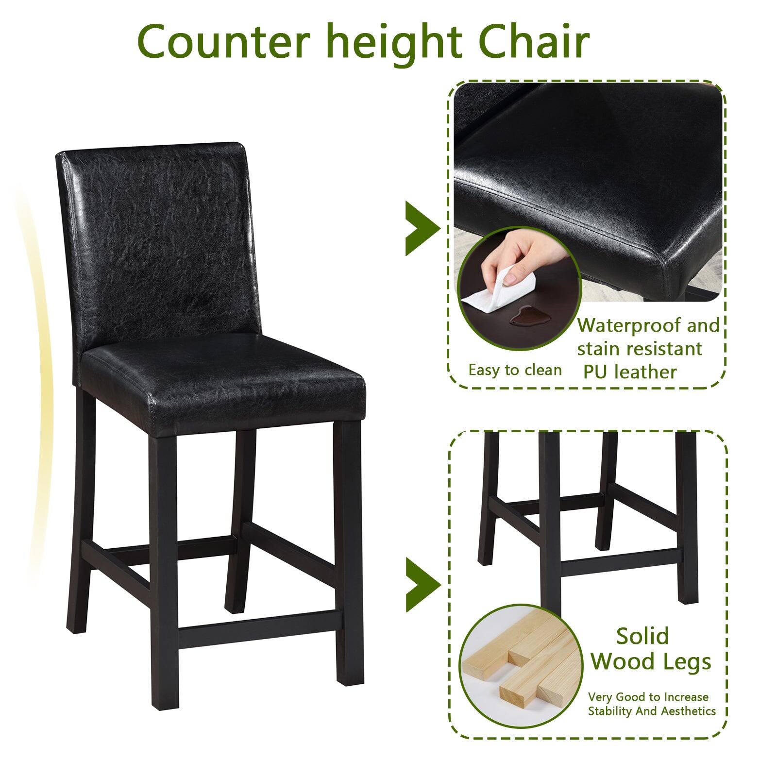 Counter height Chair  
Waterproof and stain resistant  
Easy to clean PU leather  
Solid Wood Legs  
Very Good to Increase Stability And Aesthetics