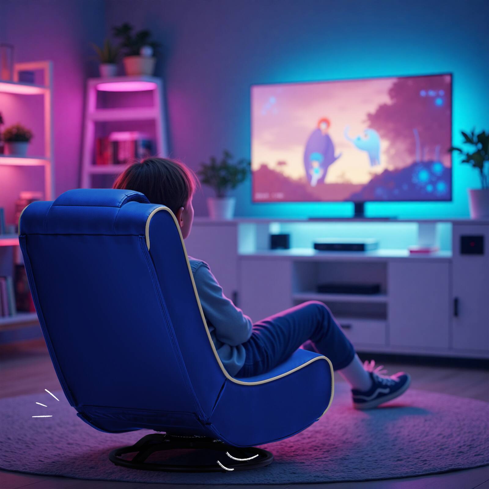 Alt View 2. GTPlayer - Floor Gaming Chair Foldable Swivel Floor Chairs 360° Multipurpose,Blue - Blue.