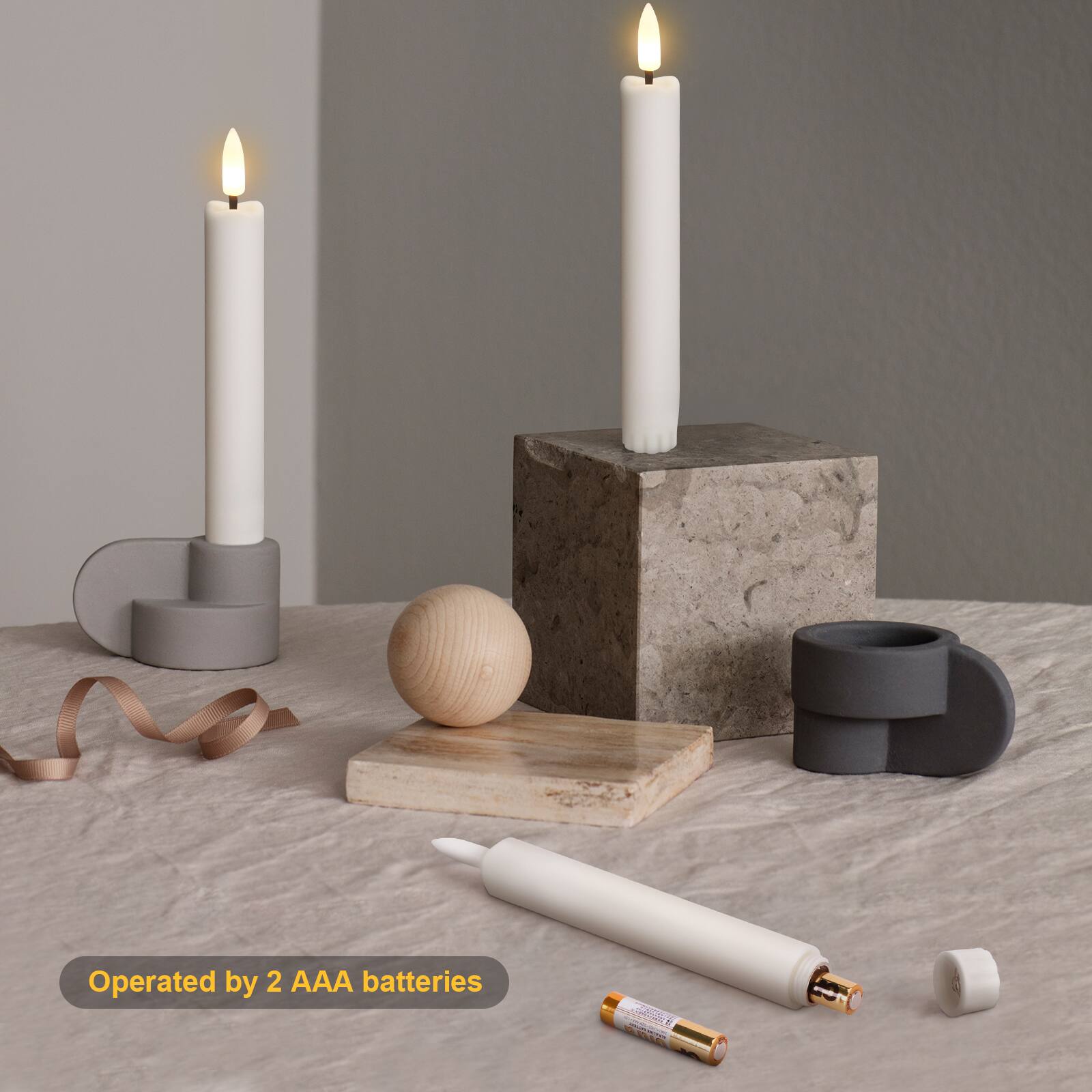 IMAGE 12 Pcs Battery Operated Taper Candles 3D Wick Flickering ...