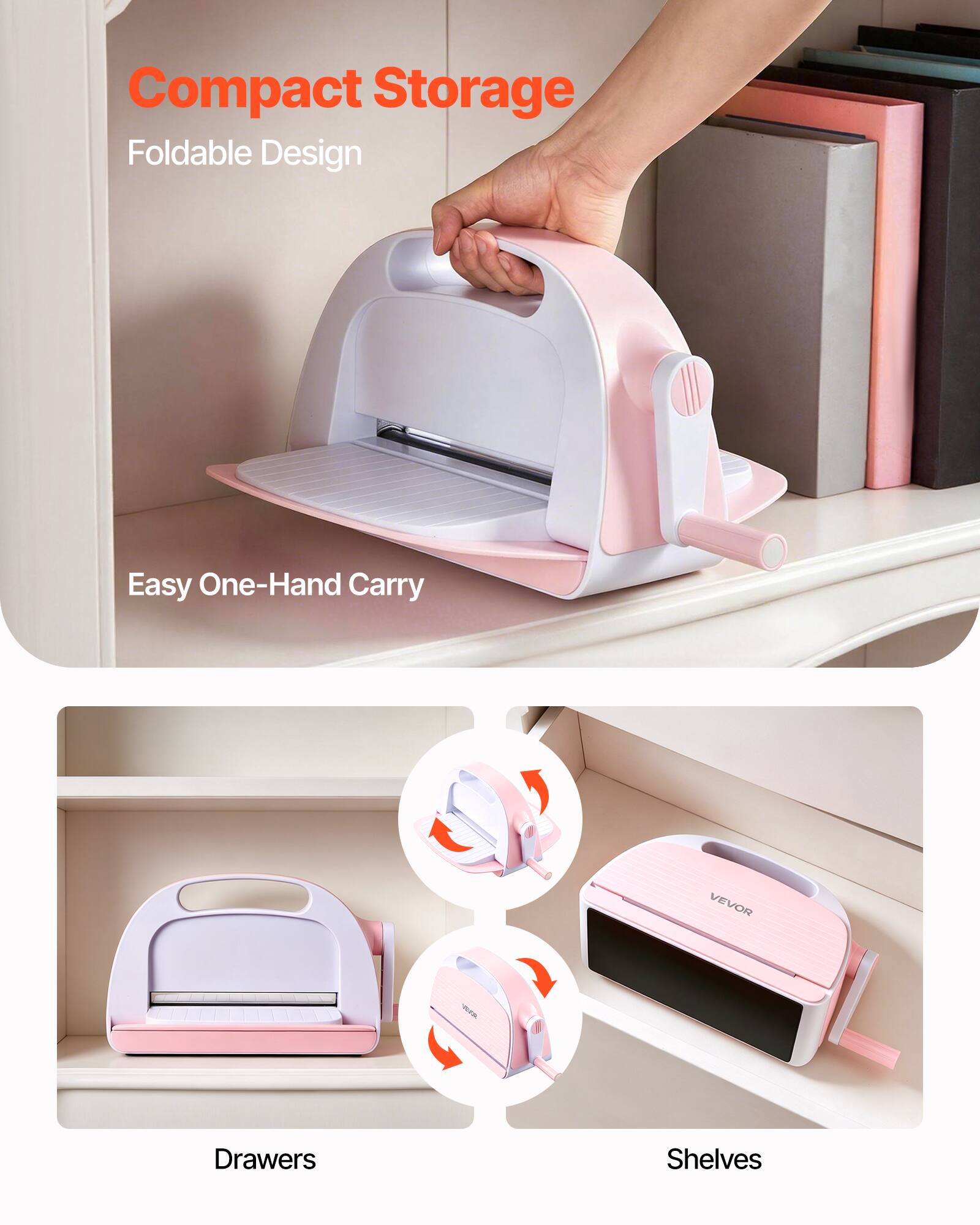 Compact Storage  
Foldable Design  
Easy One-Hand Carry  

VEVOR Drawers Shelves