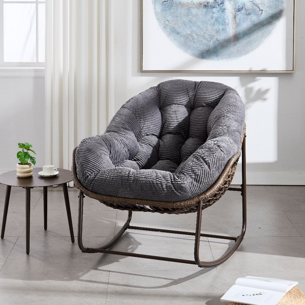 Loheer - Outdoor Rattan Rocking Chair Oversized Egg Chair with Padded Cushion Grey Patio Rocker - Gray price history on PriceWatchPro